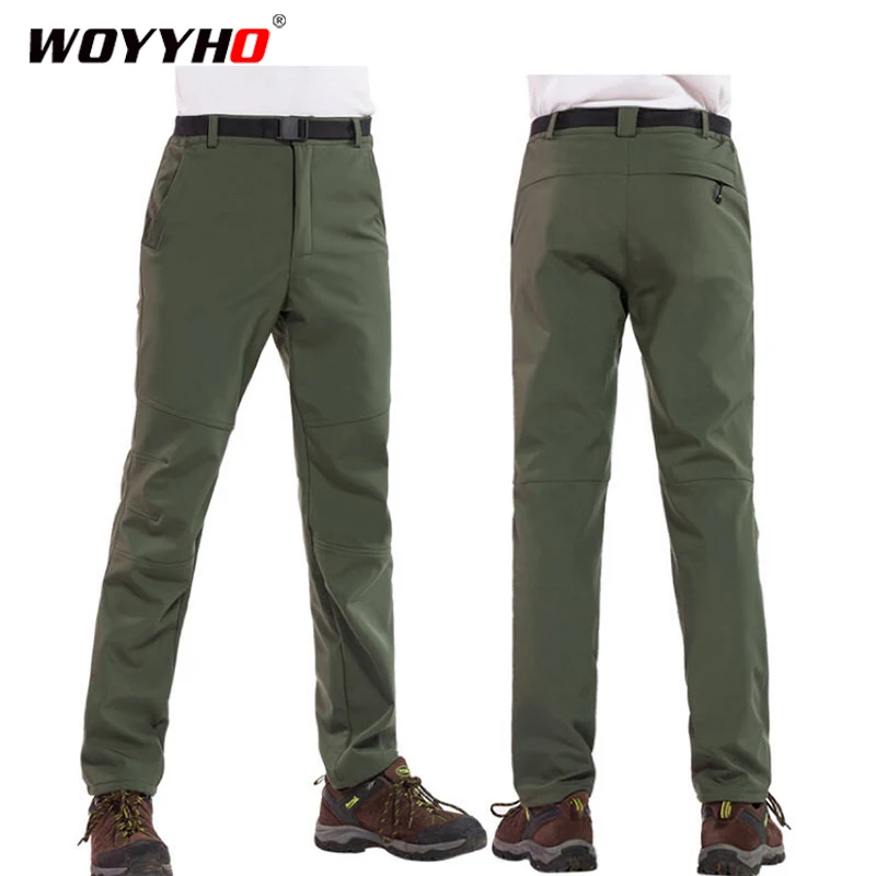 Men's Winter Fleece Hiking Pants Camping Trekking Soft Shell Waterproof Male Windproof Warm Skiing Climbing Outdoor | Спорт и