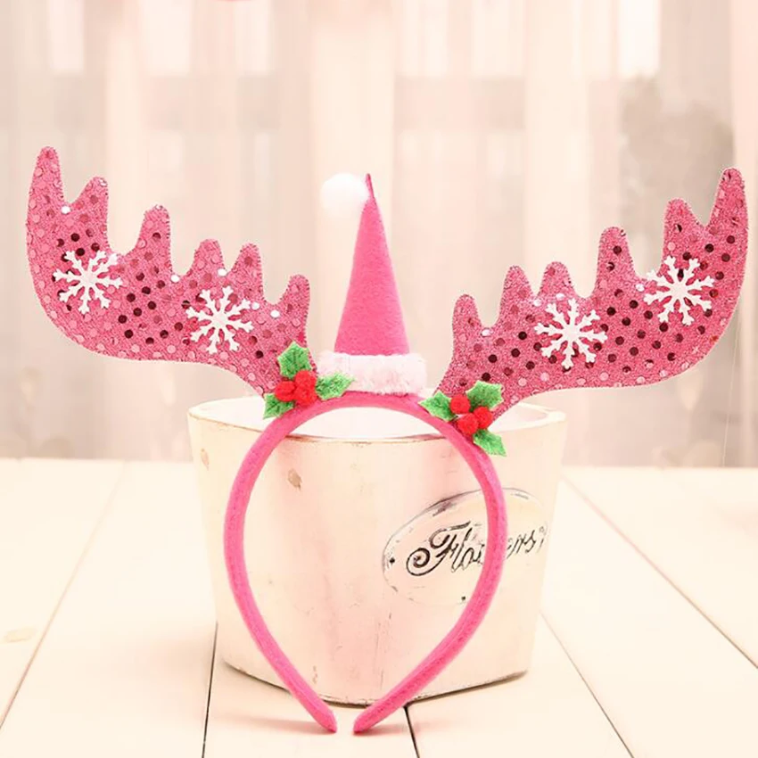 Оленьи рога Рождество и повязка на голову Костюм Платье с блестками обруч рогами