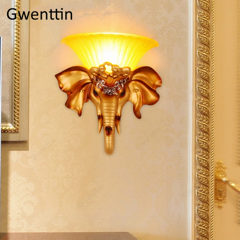 Европейский Винтажный настенный светильник с изображением слона золотой из