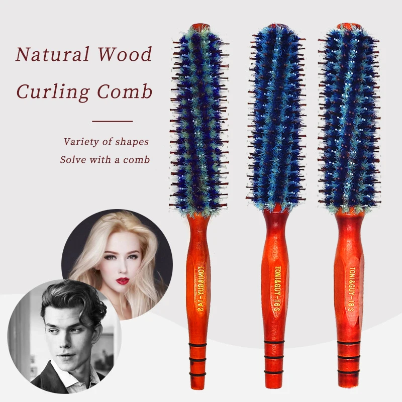 

High Quality Natural Solid Wood Curling Comb Women's Home Care Hair Brush Curling Roller Comb Salon Hair Styling Tool