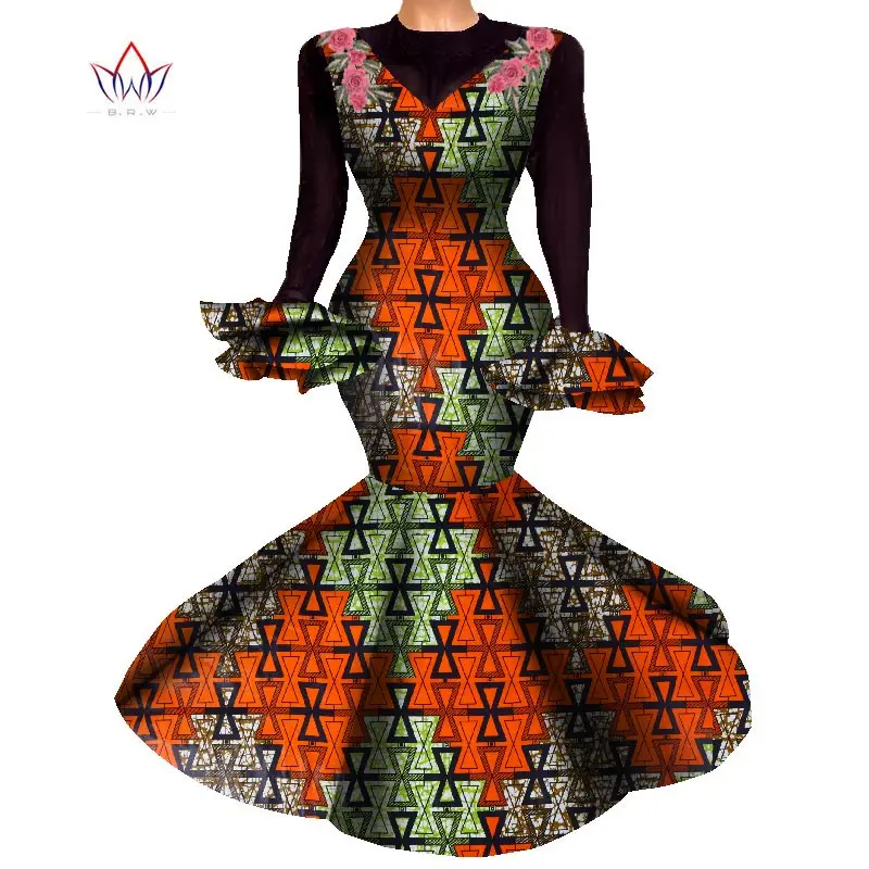 2020 Long African Dresses For Women Dashiki Nigeria Traditional Wedding Dress Bazin Riche Wax Ankara Dress Full Sleeve WY7827