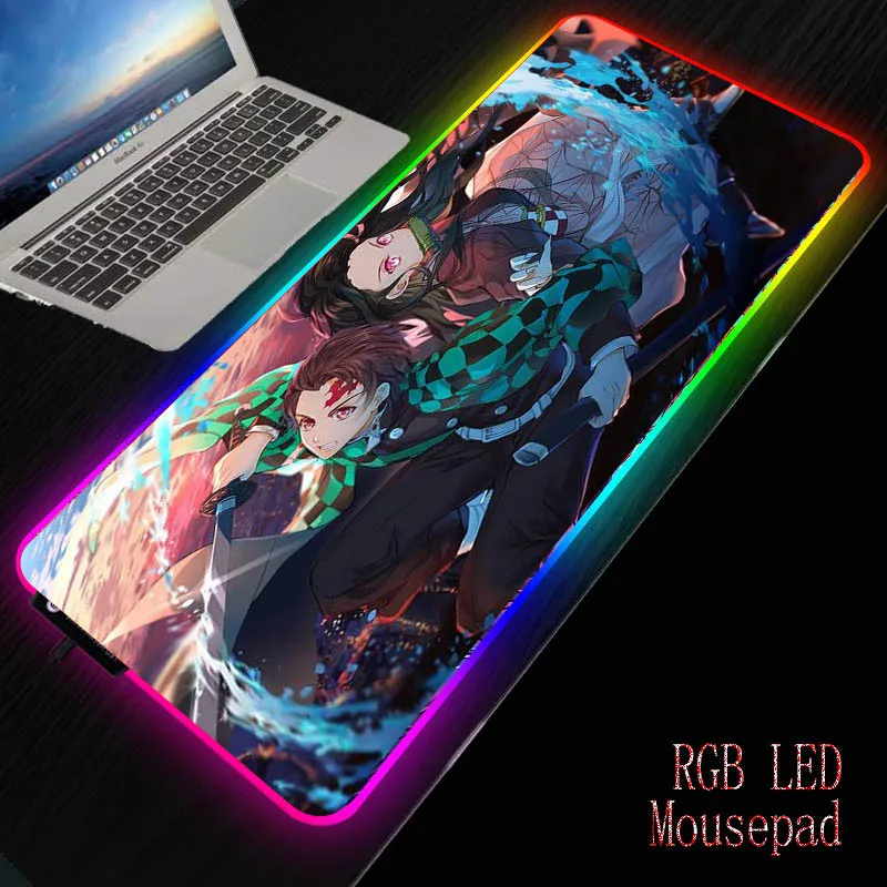 

XGZAnime Demon Slayer Kimetsu No Yaiba Large LED Light RGB Gaming Mouse Pad USB Wired Mousepad Mice Mat 7 Colors for Computer PC
