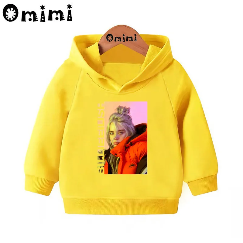 Детские толстовки с принтом Billie Eilish; Детские повседневные толстовки с капюшоном; пуловер для малышей; топы для маленьких девочек и мальчиков; осенняя одежда; KMT4569