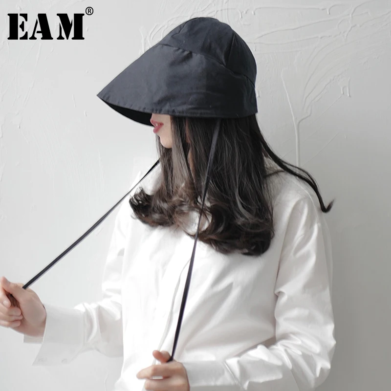 

[EAM] Women Black Brief Foldable Fishermen Hat New Round Dome Temperament Fashion Tide All-match Spring Autumn 2021 1T697