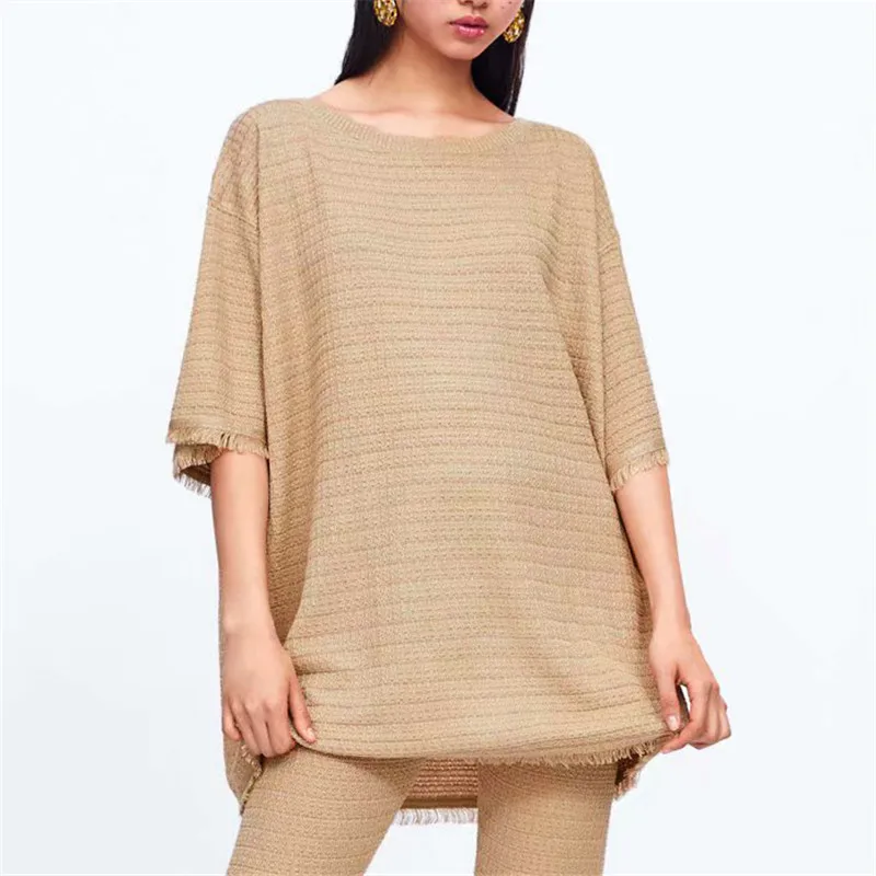 Негабаритный однотонный Kawaii трикотажный женский свитер с бахромой украшение 2019