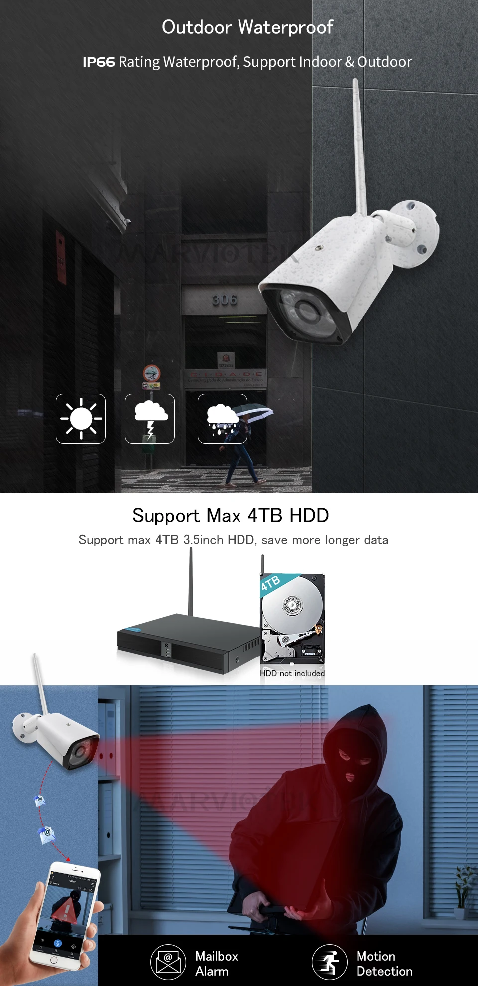 8CH 1080P HD система камер домашней безопасности 4CH CCTV камера система наружного видеонаблюдения беспроводная ip-камера Wifi NVR комплект 720P