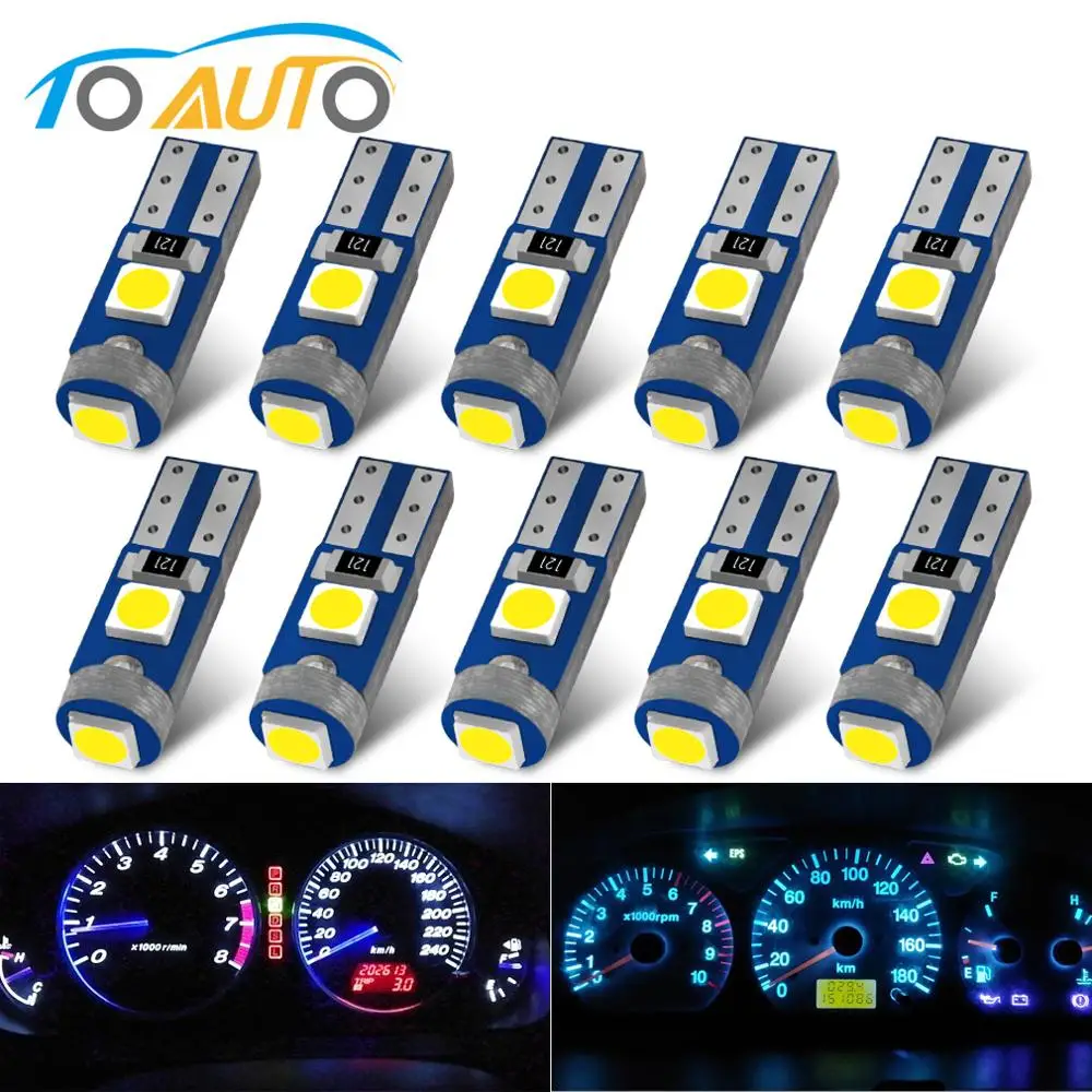 10 шт. T5 Светодиодная лампа 3SMD 3030 чипы супер яркий W3W W1.2W Приборная панель