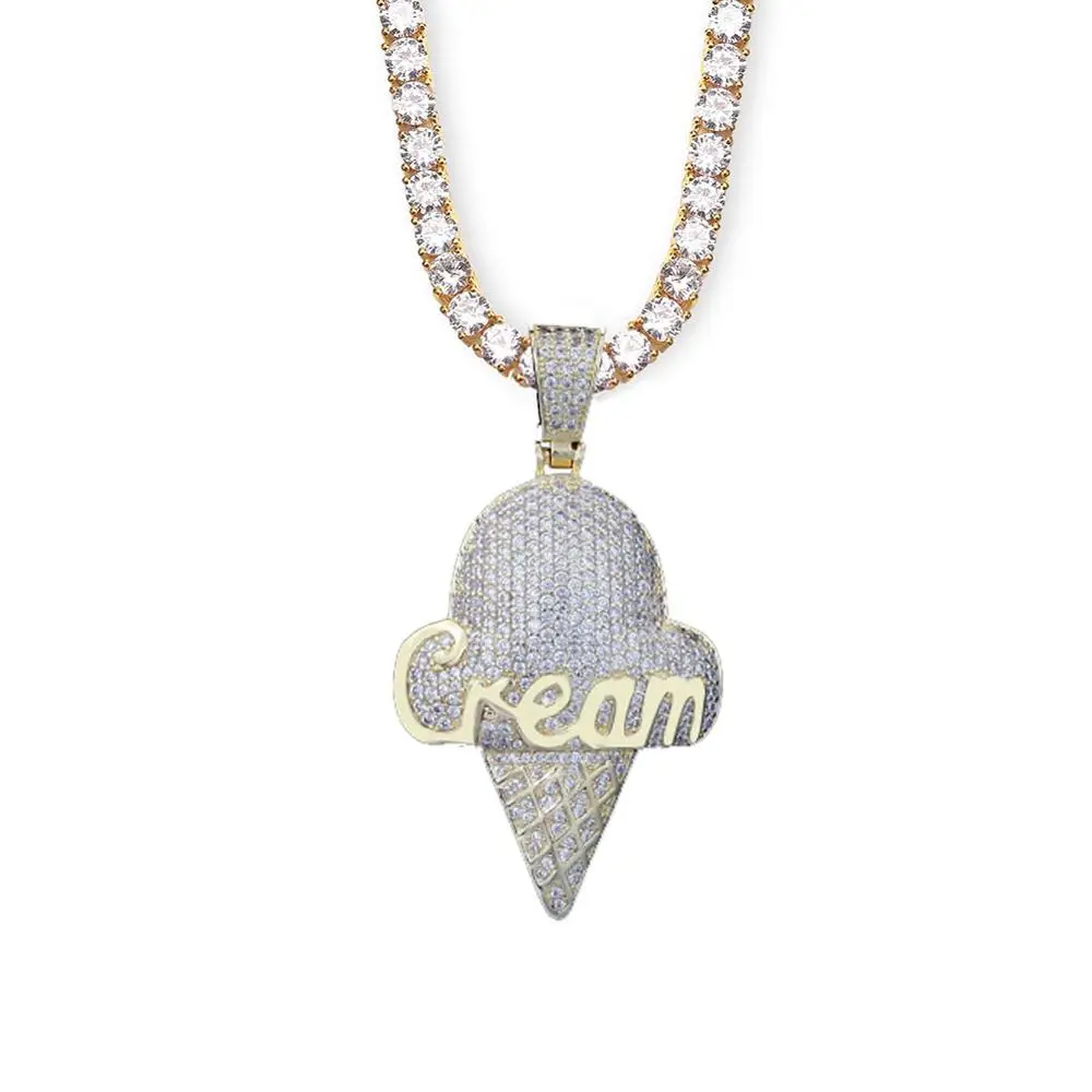 Шикарная подвеска мороженое в стиле хип хоп Золотое и серебряное микро