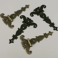 2pcs antique folding t hinges bronzeblack decorative hinges retro carved hardware for doors cabinet cupboard jewelry box