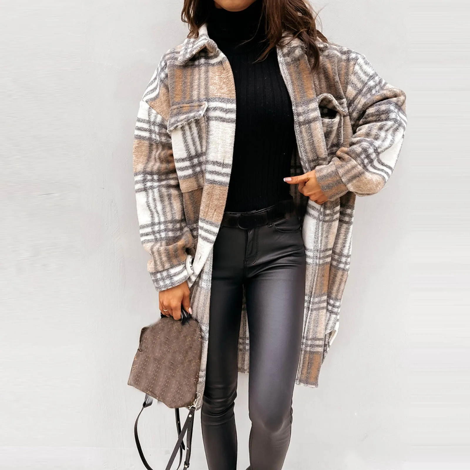 Женский Повседневный Длинный блейзер элегантный клетчатый однобортный Кардиган