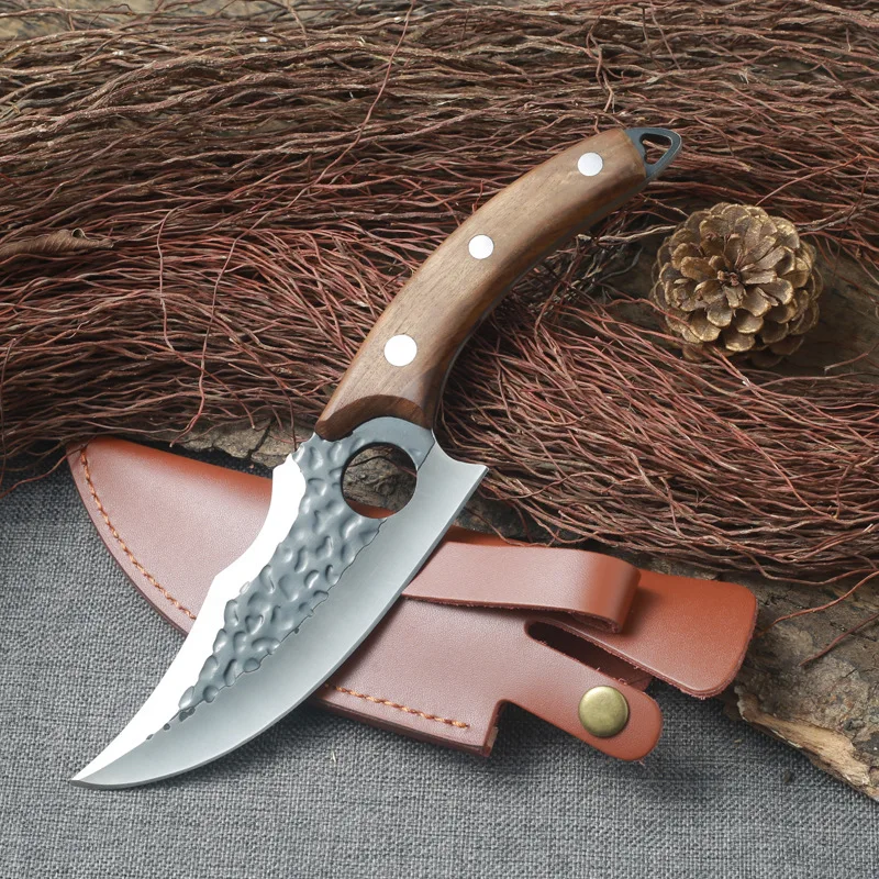 

Forged Ring Butcher Knife Small Scimitar Outdoor Tactical Knife Portable Band Splitting Knife Boning Knife Chopping Meat Cleaver