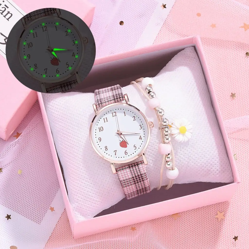 Лидер продаж 2021 женские часы кварцевые милые Светящиеся с клубникой