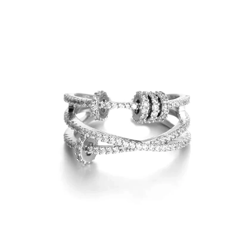 

Luxury New Arrival Korean Fashion 3 Layers 5A Cubic Stones Rings Tibetan Sliver Cross Circles Gothic Hyperbolic Adjustable Rings