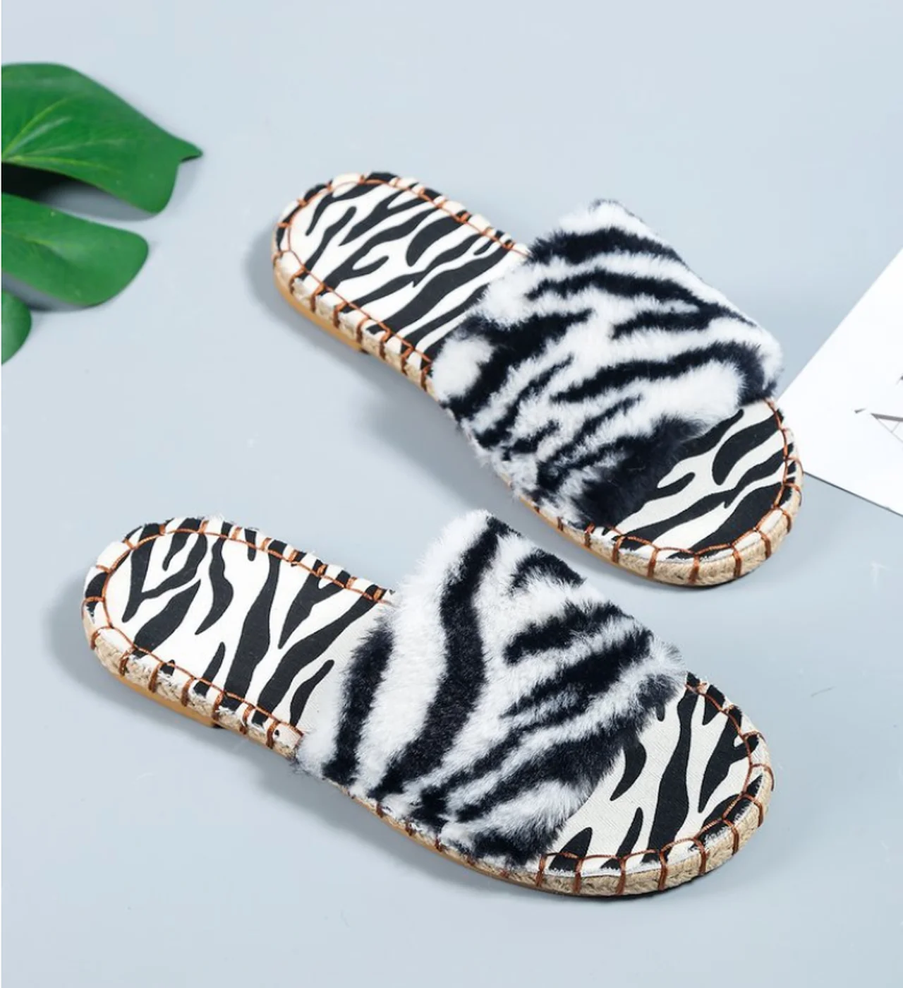 Женские меховые тапочки 2021 сексуальные сланцы с леопардовым принтом зебры и
