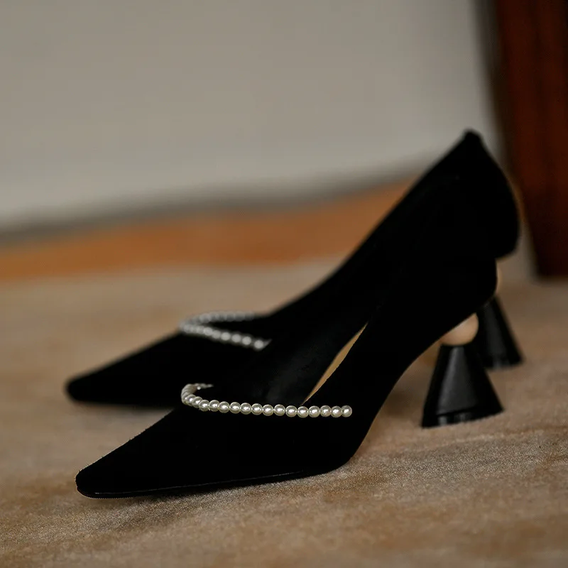 

Pumps Women Lady Shoes Fashion Round Heels Black Point Toe Party Dress Shoes High Heels Fashion Square Toe 2021 New Style