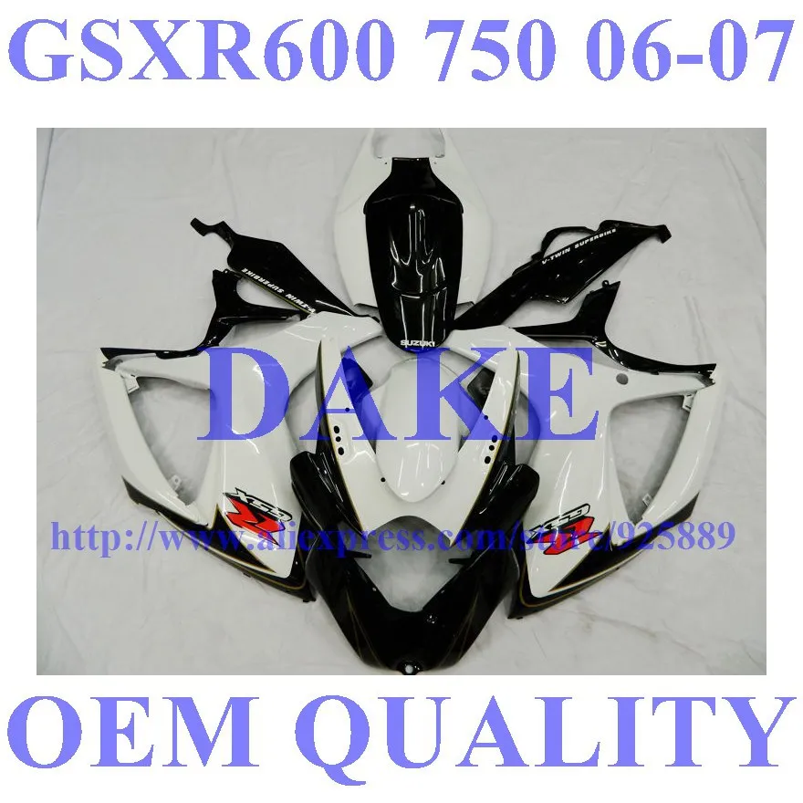 

Injection Mold Fairing Kit For SUZUKI GSXR600 750 06 07 Blakc+White GSXR600 750 2006 2007 GSXR600 GSXR750 GSXR600 750 K6 Tim