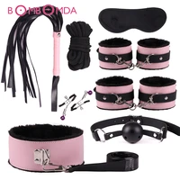 bdsm sexy adjustable plush leather nipple clips handcuffs whip collar gagging erotic tease games bondage restrictions sex toys