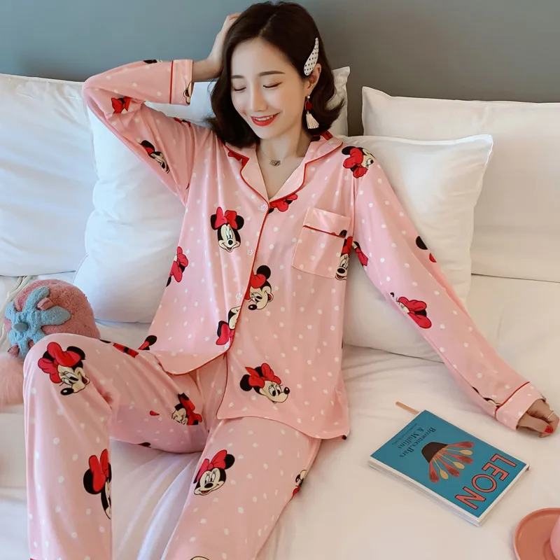 Женский пижамный комплект с Микки Маусом пижама Минни Маус длинная Пижама для