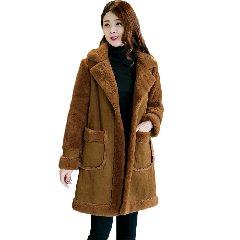

Winter Thicken Suede Jacket Women Coat New Fashion Lamb Cotton Padded Long Coats Outerwear Loose Plus Size Women Clothing Z116