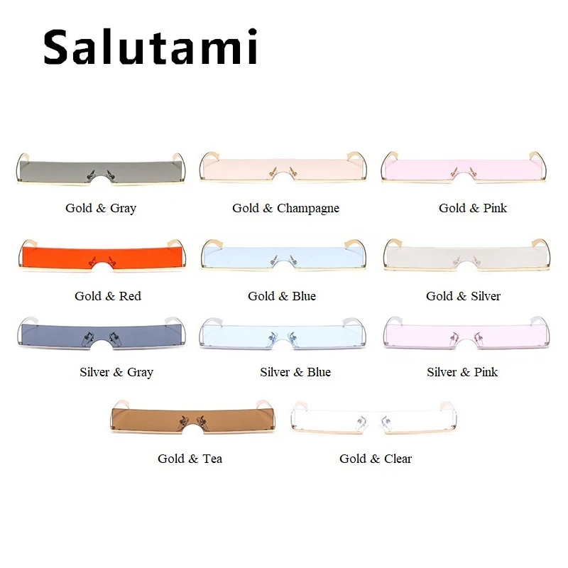 

Unique Small Rectangle Rimless Alloy Sunglasses For Women New Brand Gradient One Piece Red Sun Glasses Men Hip Hop Light Shades