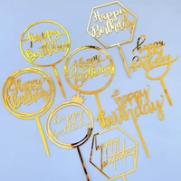 creative cake decorations acrylic gold happy birthday cake toppers for girl boy birthday baby shower cake dessert cupcake decor