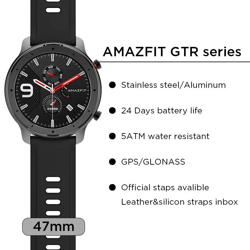 Amazfit GTR 47 мм Смарт часы 5ATM водонепроницаемые умные 24 дня батарея GPS управление