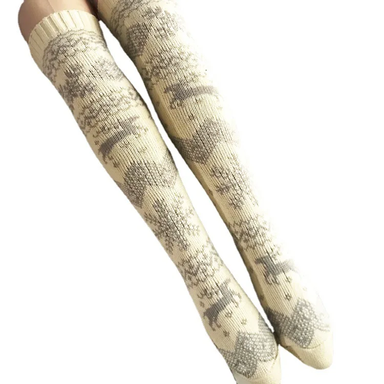 

Elk jacquard Christmas socks, woolen stockings, knitted pile stockings, winter