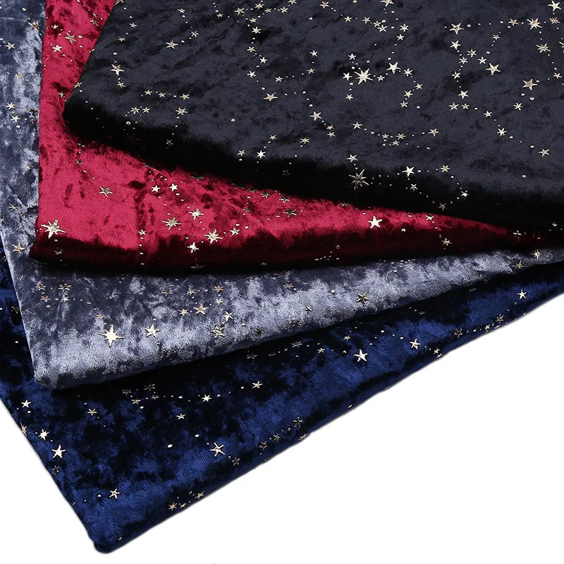 Роскошная дробленая бархатная ткань для обивки с золотым узором в виде звезд