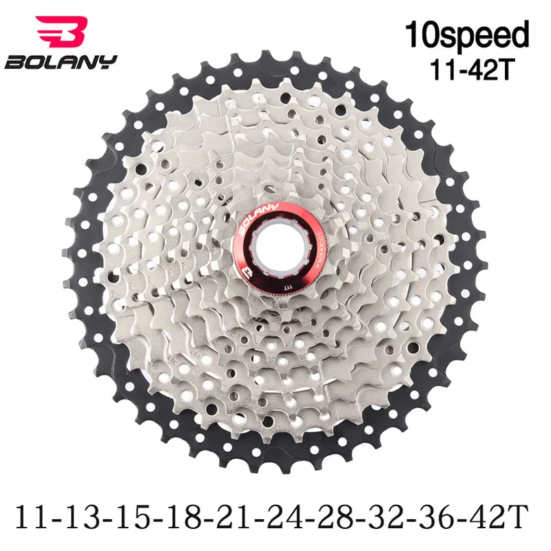Bolany 10 скоростная кассета MTB 10V 11-50T 11-46T 11-42T 40T 36T набор звездочек со встроенной трещоткой для горного велосипеда широкого соотношения Сверхлегкий велосипедный маховик - Цвет: 11-42T