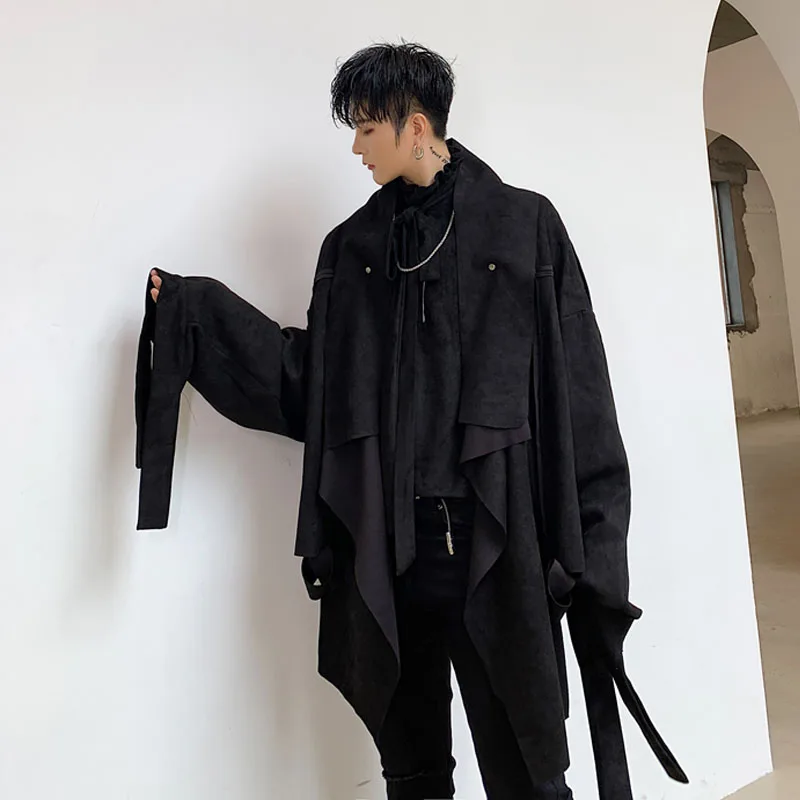 Мужской замшевый Свободный Повседневный Кардиган неравномерной длины куртка