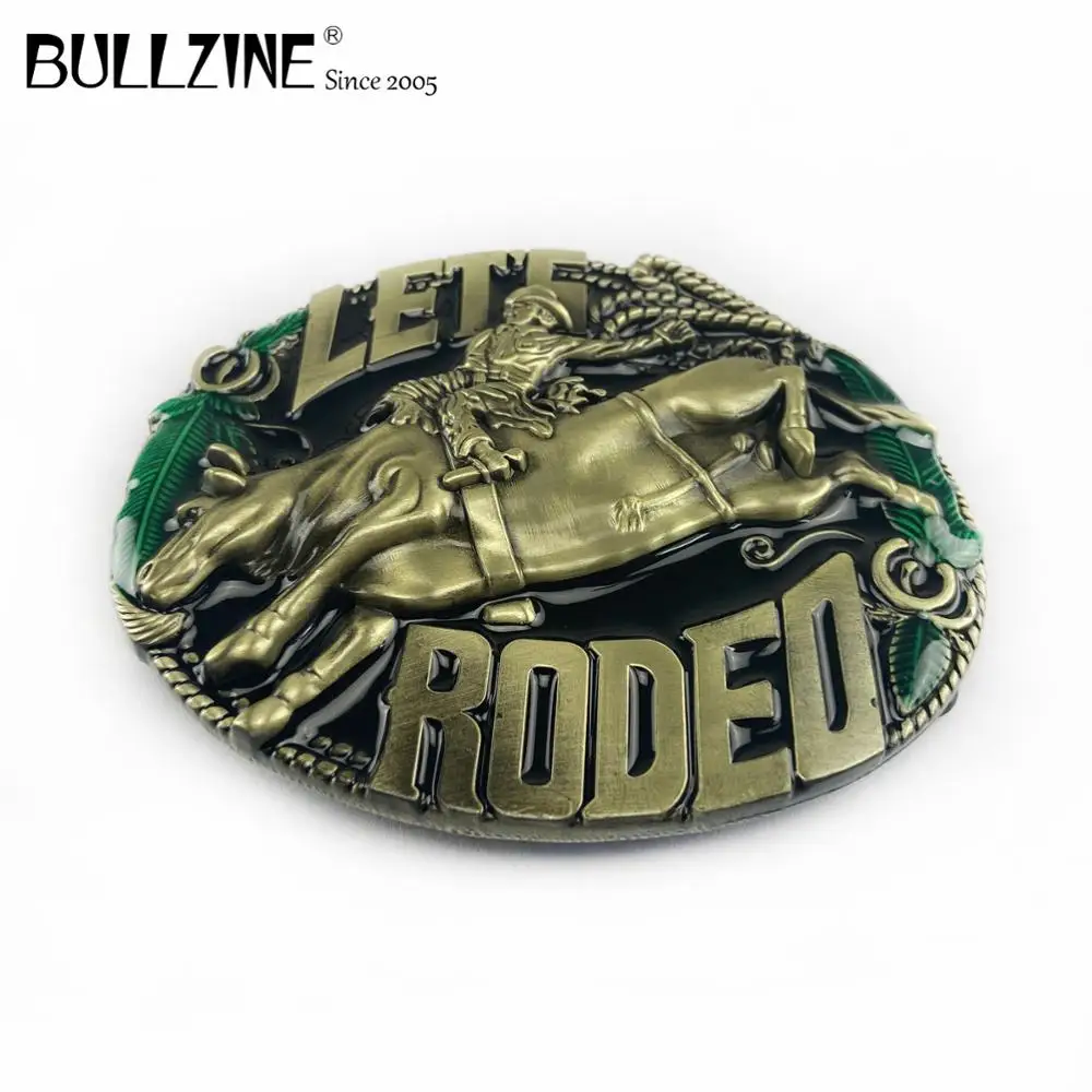 В Bullzine Пряжка для ремней Rodeo с античная латуневая отделка FP 02627 2 подходит детей на