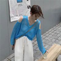 new loose chic fall 2021 women clothing knitted pullovers spring autumn hollow out v neck off shoulder asymmetric sweaters