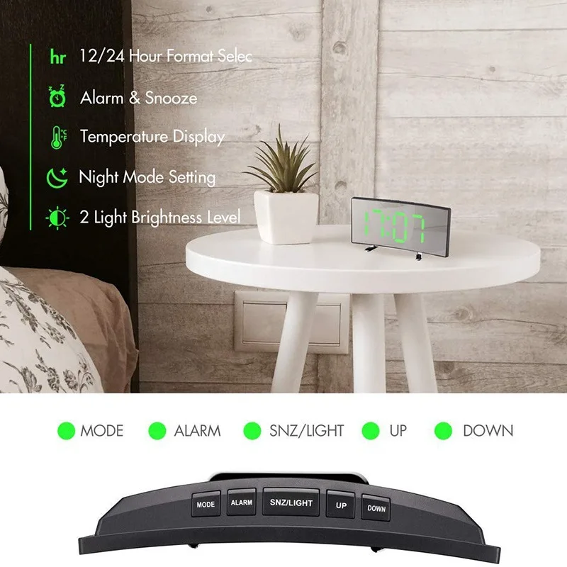 

4.7 Reloj despertador Digital de dispositivo electrnico de escritorio con Led regulable y curvado 7 pulgadas para nios para do