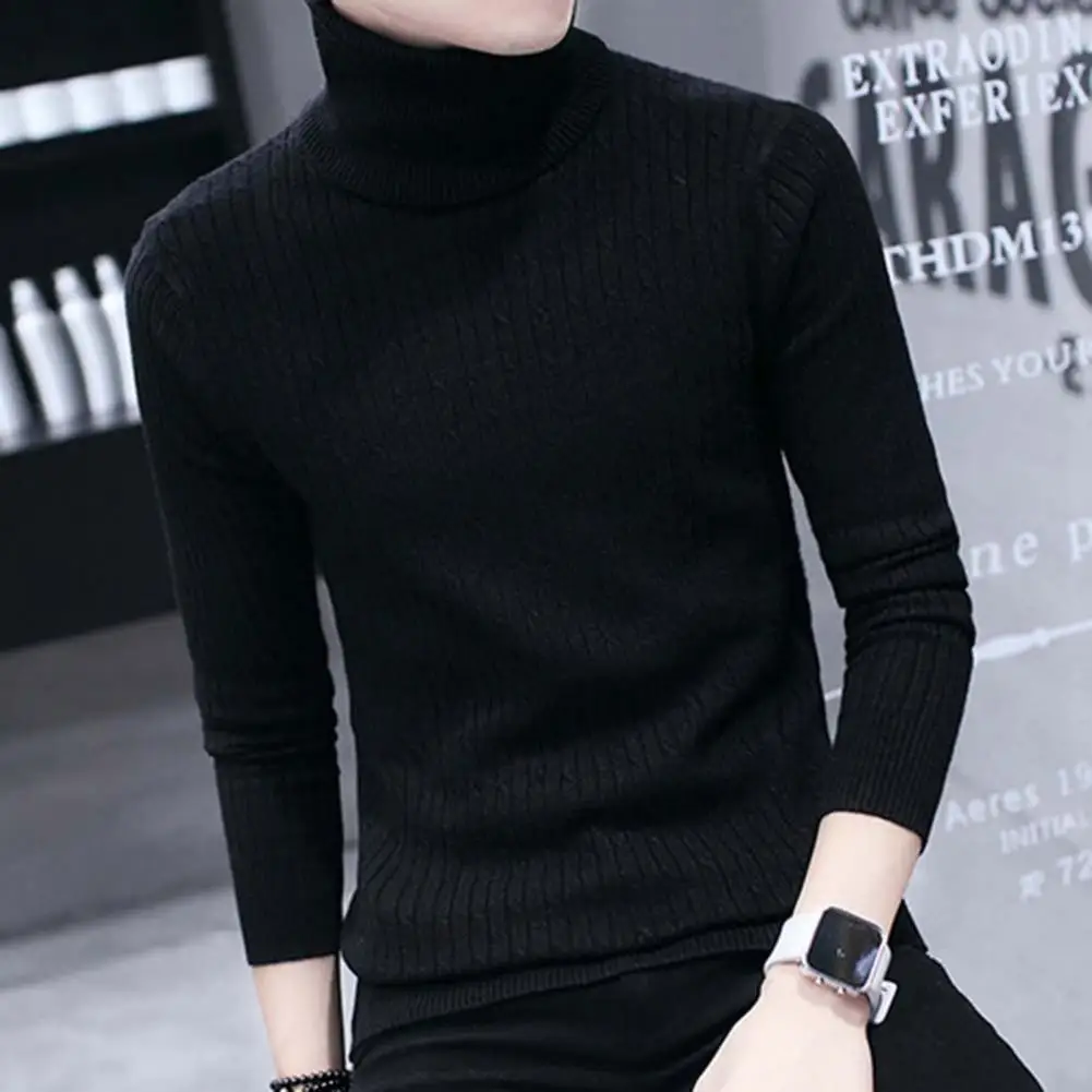 

Fashion Men Turtleneck Sweater Thicken Warm Turtleneck Solid Color Long Sleeve Knitted Pullovers Sweater Top Casual Winter
