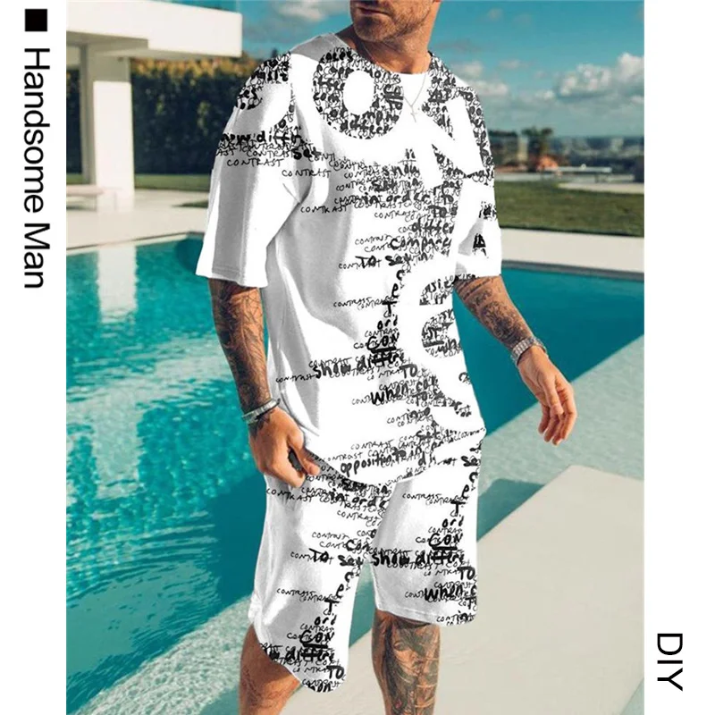 

Summer men's track suit casual sports suit 3D printing T-shirt shorts men's suit fitness exercise 2 sets of men