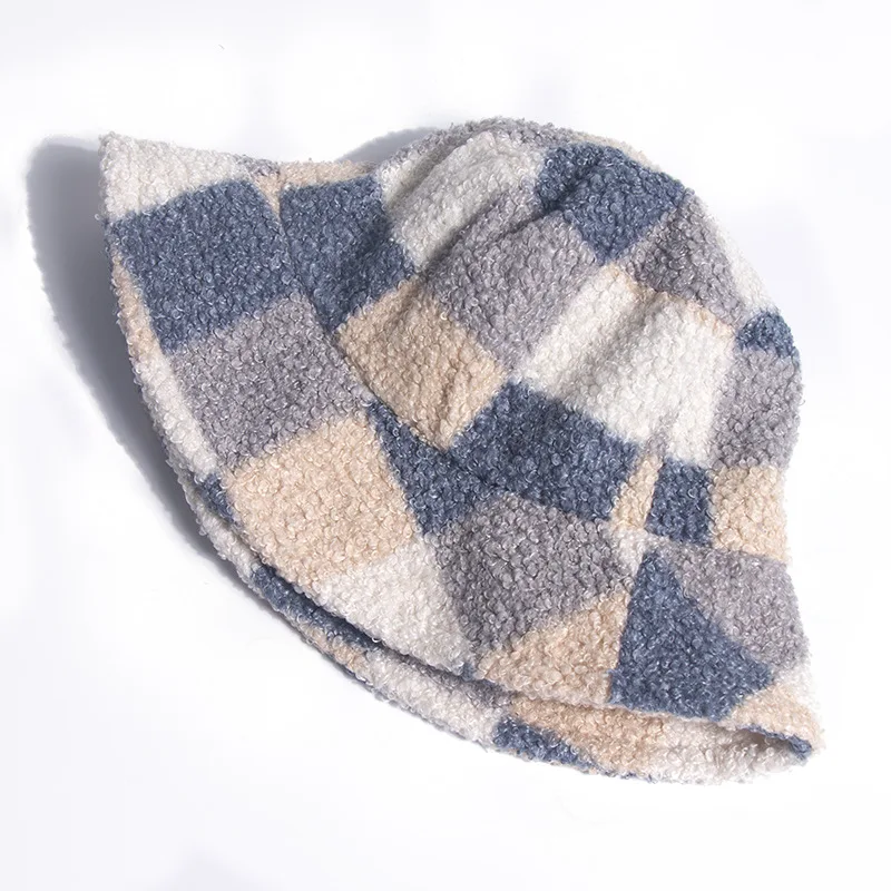 

2020 New Outdoor Fashion Panama Fishing Caps Faux Fur Check Plaid Bucket Hats Bob Chapeau femme Winter gorras