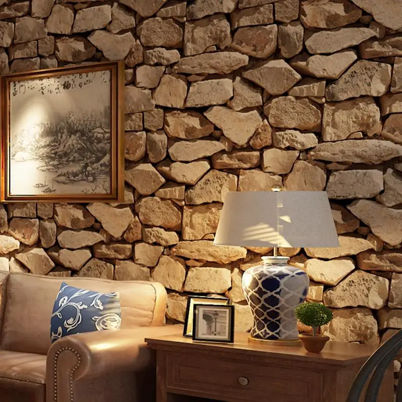 

Hot Waterproof Vintage 3D Stone Effect Wallpaper Roll Modern Rustic Realistic Faux Stone Texture Vinyl PVC Wall Paper Home Decor