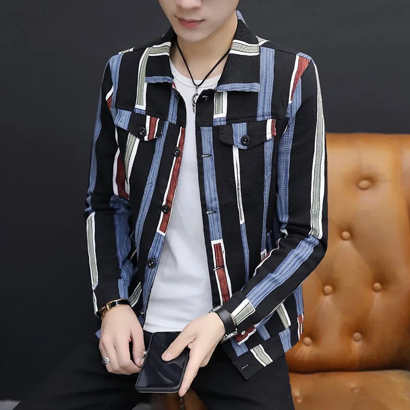 Модные мужские полосатые джинсовые короткие пальто облегающая Повседневная