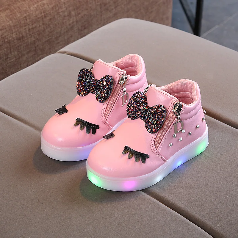 

Size 21-30 Children Glowing Sneakers Kid Princess Bow for Girls LED Shoes Cute Baby Sneakers with Light Shoes Krasovki Luminous