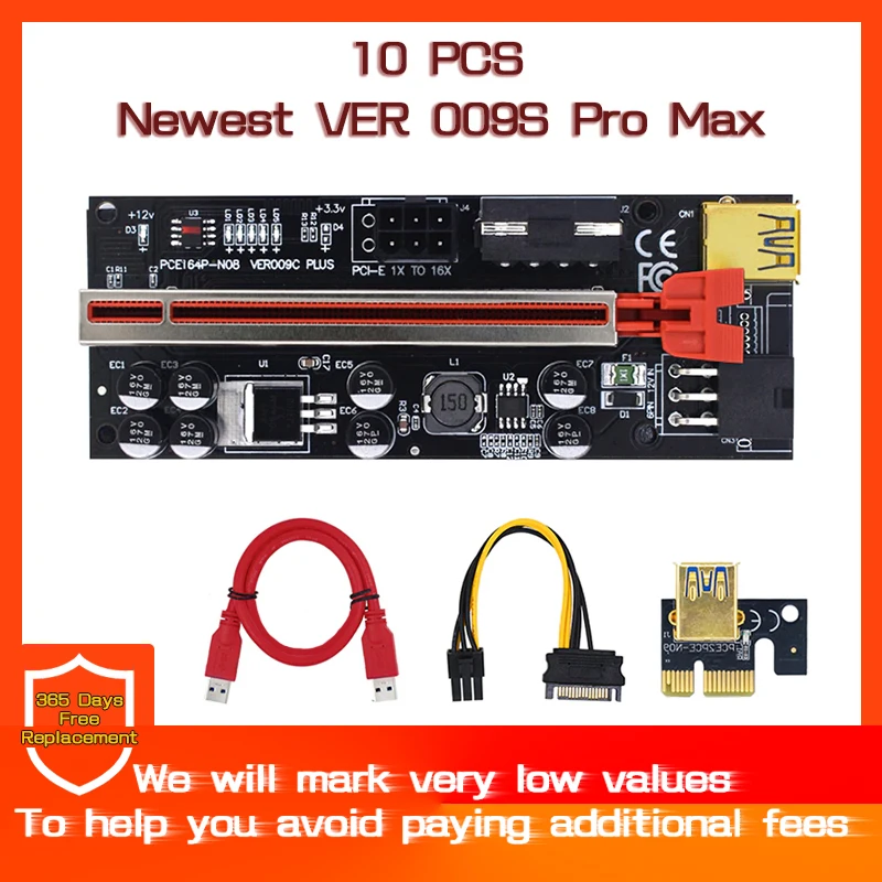 

10 шт. ver009 USB3.0 PCI-E Райзер ver 009s Plus Экспресс 1x4x8x 16x удлинитель Pcie адаптер Райзер SATA 15pin 6pin питание