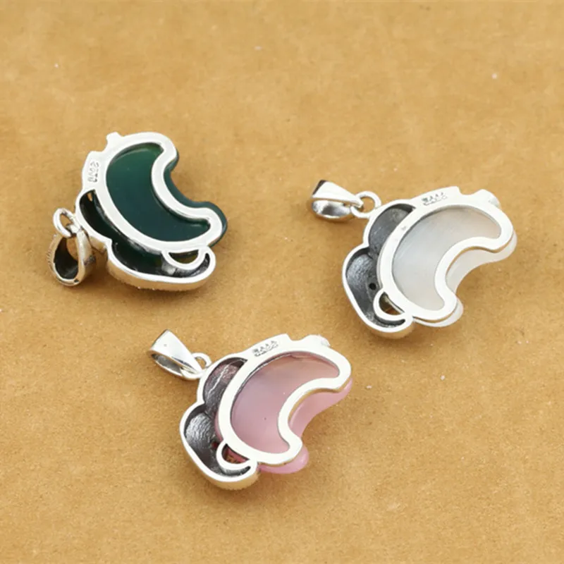 

925 Sterling Silver Jewelry Retro Thai Silver Men And Women Inlaid White Opal Red Garnet Couple Elephant Pendant