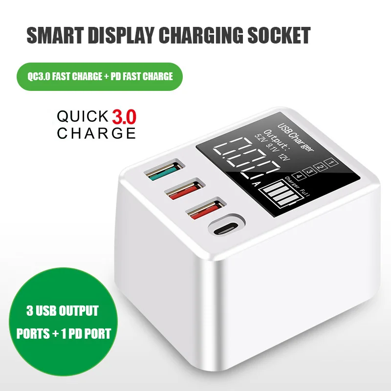 5V 2.4A Quick Charge 3 0 зарядное устройство 30 Вт быстрое с 4 портами USB Отображение