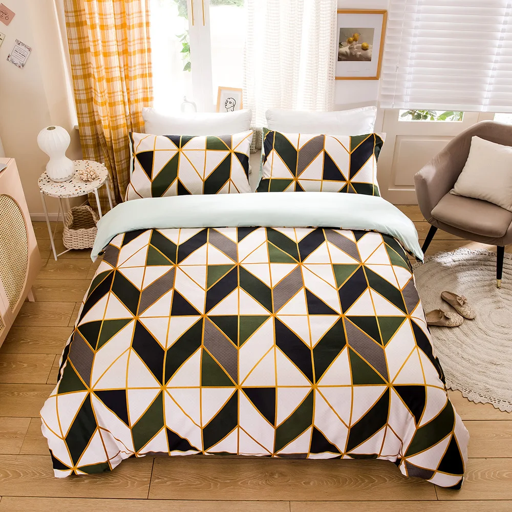 

Hot-selling Bedding Three-piece Urban Stripe Square Lattice Home Textile Comforter Bedding Sets Bedding Set