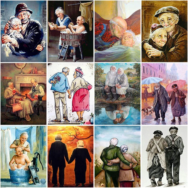 

DIY 5D Diamond Painting Old Couple Cross Stitch Cartoon Mosaic Diamond Embroidery Full Round Rhinestone Handmade Art Home Decor