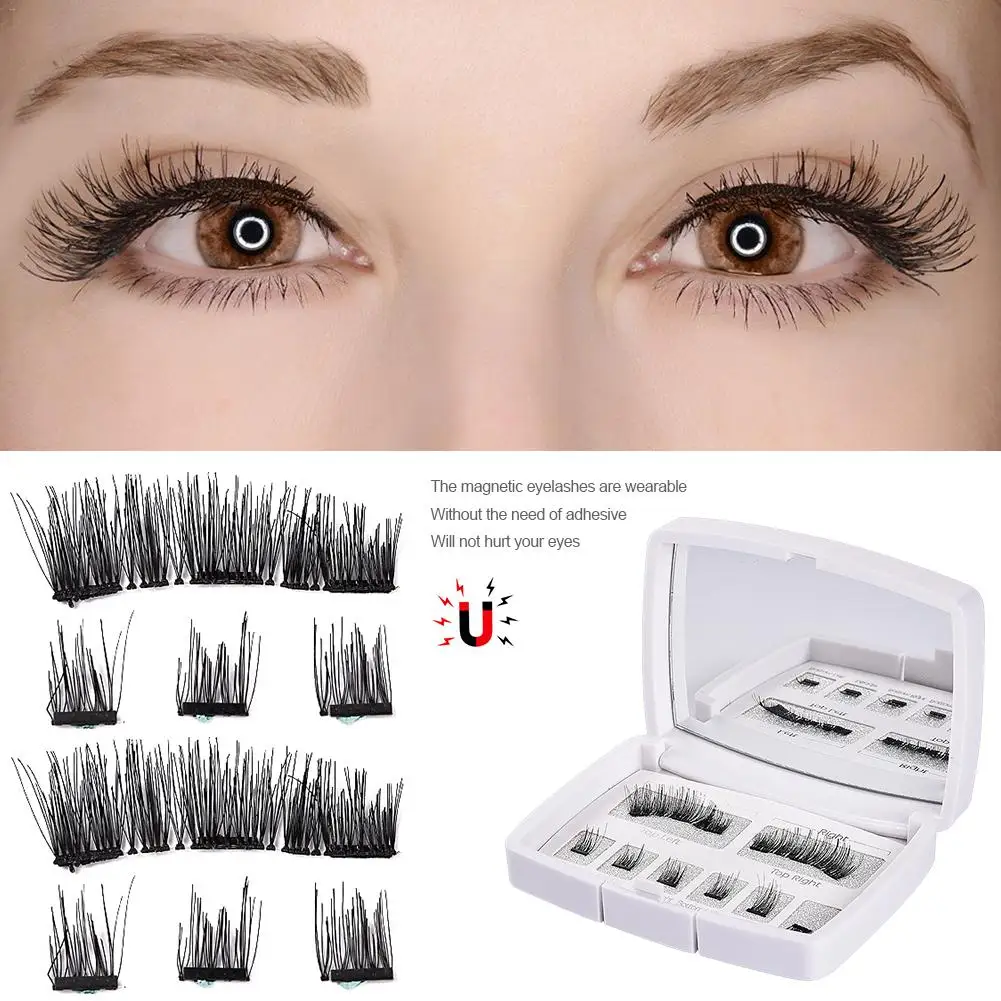 Набор Натуральных 3D Магнитных ресниц ручной работы без клея следов Накладные