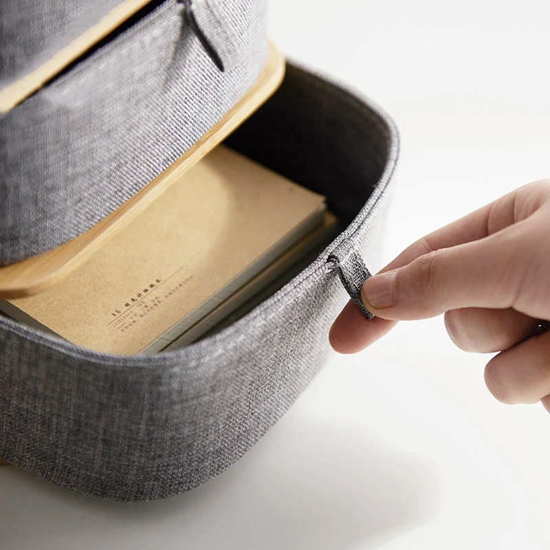 Деревянная коробка для хранения косметический Органайзер Бамбуковая ткань