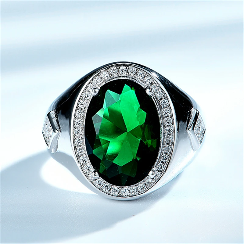 DY 925 Sterling Silver Ring Big Center Oval Gemstone Green Emerald CZ Luxury Fancy For Women Fashion Accessories Jewelry | Украшения и