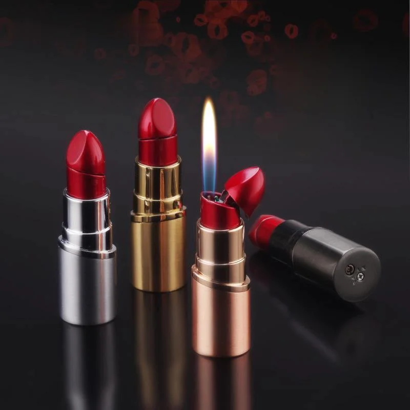 

Personality Creative Open Flame Lighter Beautiful Inflatable Lady Lipstick Butane Metal Gas Lighters Gift For Lady