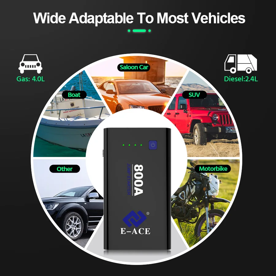 E ACE автомобильное пусковое устройство Зарядное 800 а 12 в аварийное портативное