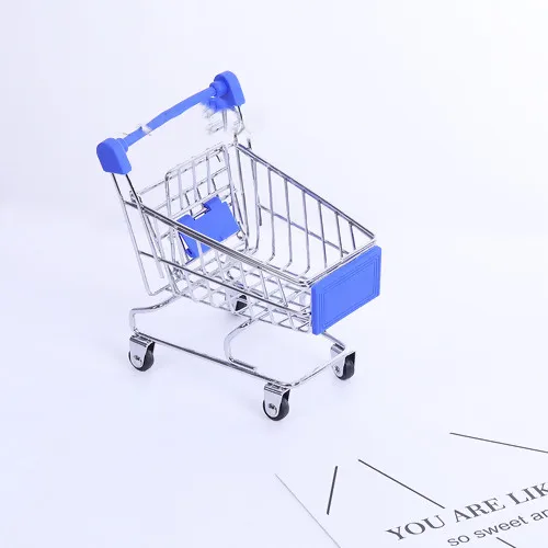 

1PC Mini Supermarket Hand Trolleys Mini Shopping Cart Desktop Figurines ornament home Decoration jewelry Storage basket Holder